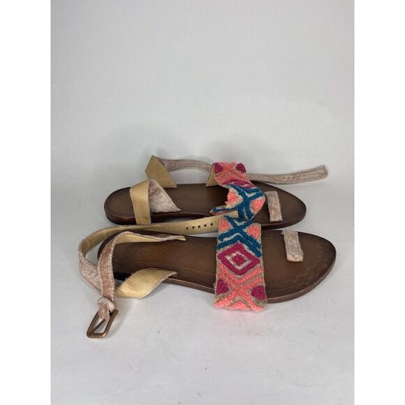 Free People Pink Fabric Leather Aztec Pattern Toe Strap Sandals Women 39EU/8M US - Picture 1 of 13